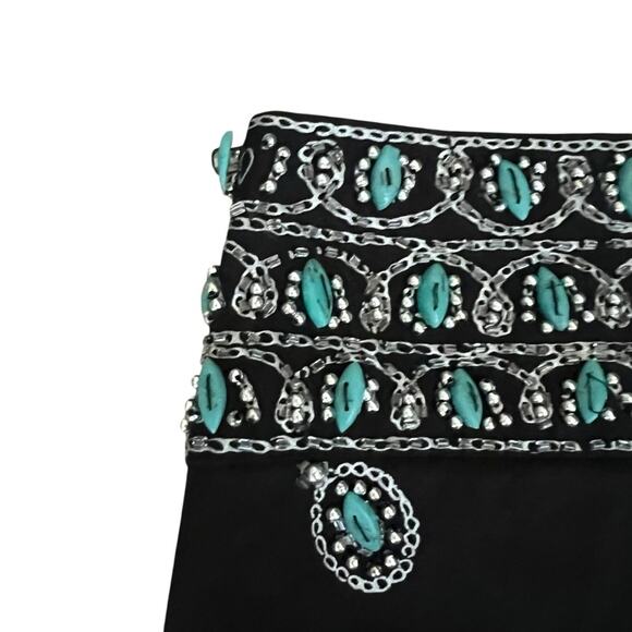 Basil & Maude Vintage Women’s High Waisted Turquoise Beaded Black A Line Skirt - Picture 9 of 10